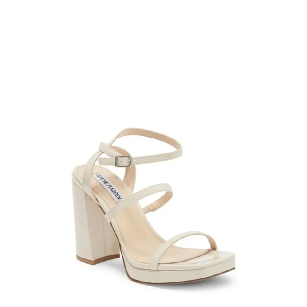 Steve Madden Sarina Platform Pump In Bone Patent Cream Size 9